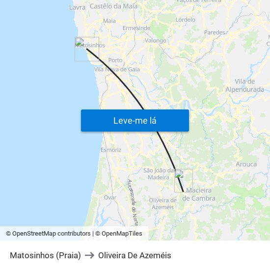 Matosinhos (Praia) to Oliveira De Azeméis map