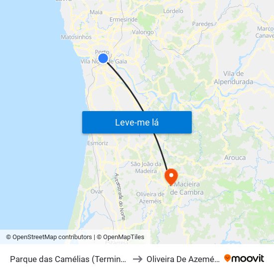 Parque das Camélias (Terminal) to Oliveira De Azeméis map