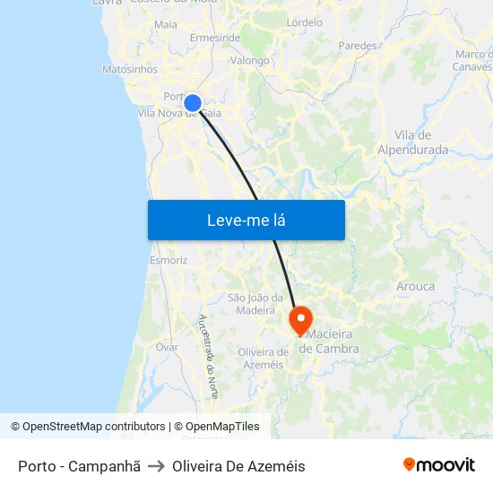 Porto - Campanhã to Oliveira De Azeméis map