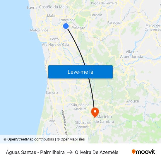 Águas Santas - Palmilheira to Oliveira De Azeméis map