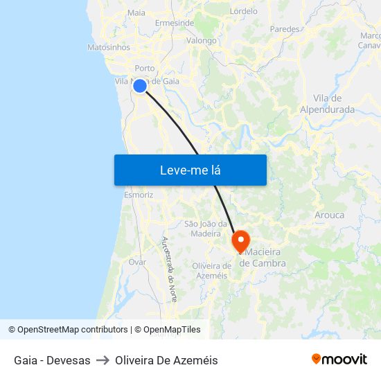 Gaia - Devesas to Oliveira De Azeméis map