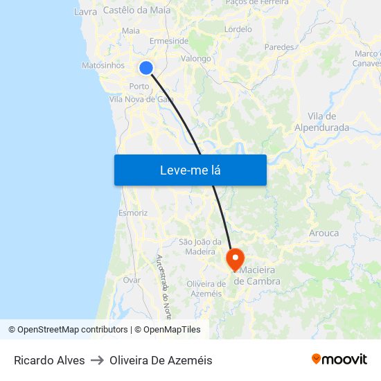 Ricardo Alves to Oliveira De Azeméis map