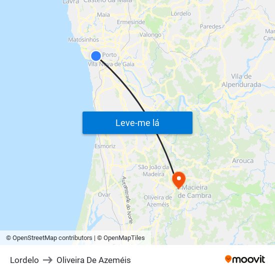 Lordelo to Oliveira De Azeméis map