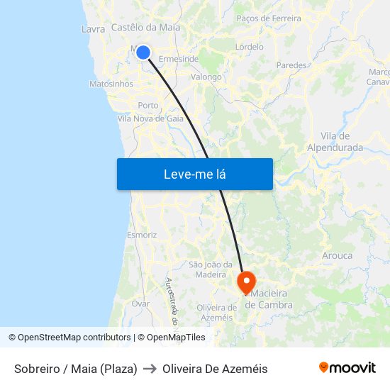 Sobreiro / Maia (Plaza) to Oliveira De Azeméis map