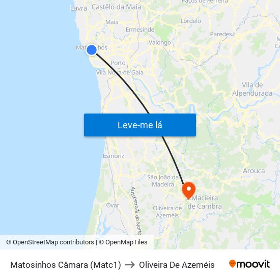 Matosinhos Câmara (Matc1) to Oliveira De Azeméis map