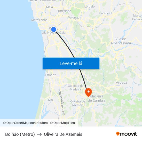 Bolhão (Metro) to Oliveira De Azeméis map
