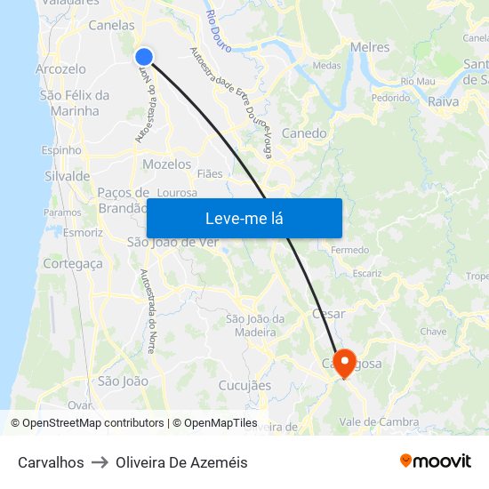 Carvalhos to Oliveira De Azeméis map