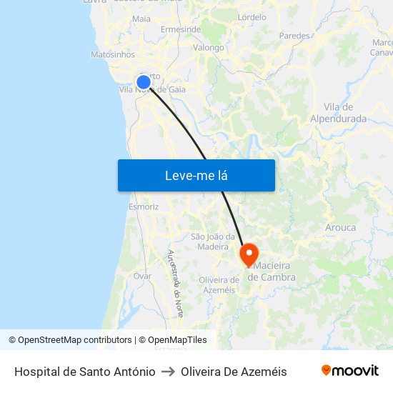 Hospital de Santo António to Oliveira De Azeméis map