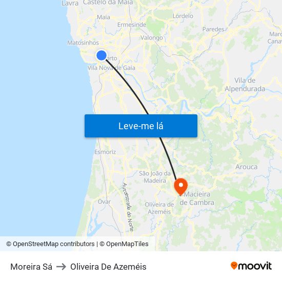 Moreira Sá to Oliveira De Azeméis map