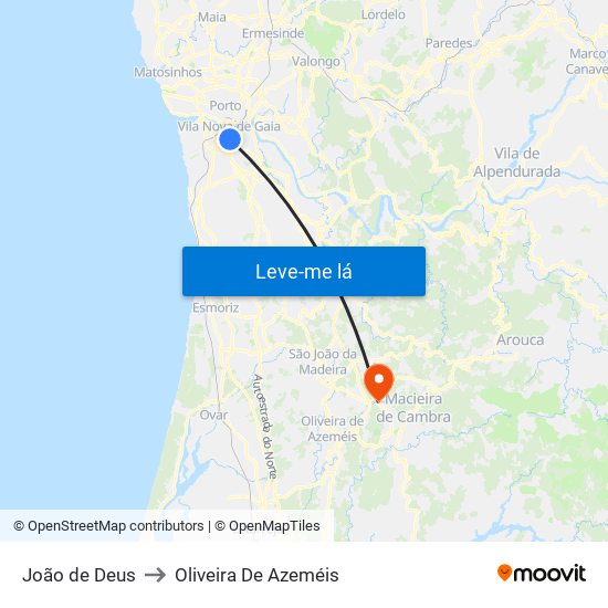 João de Deus to Oliveira De Azeméis map