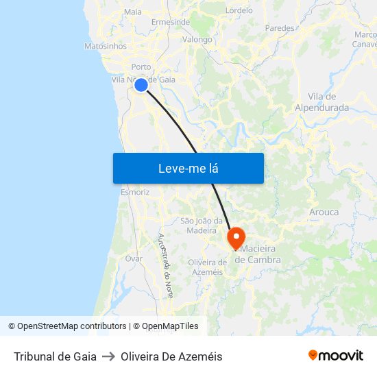 Tribunal de Gaia to Oliveira De Azeméis map