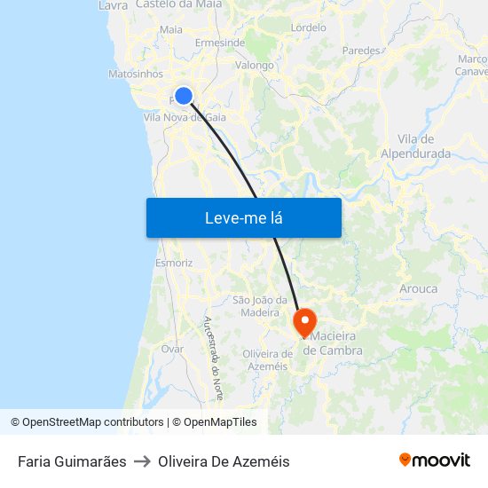 Faria Guimarães to Oliveira De Azeméis map