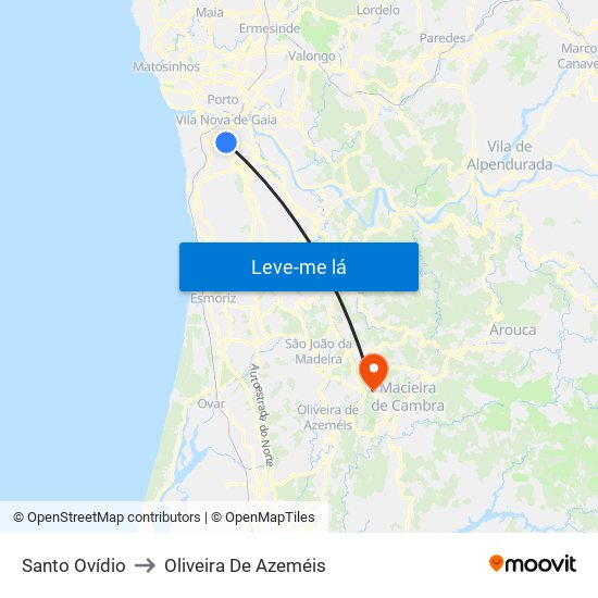 Santo Ovídio to Oliveira De Azeméis map