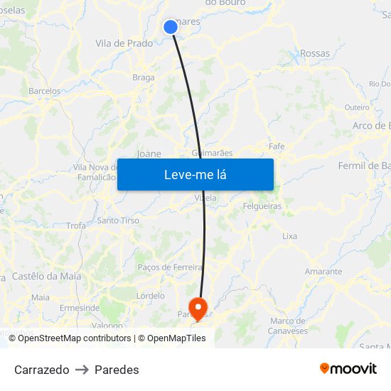 Carrazedo to Paredes map