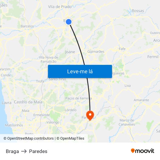 Braga to Paredes map