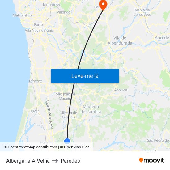 Albergaria-A-Velha to Paredes map