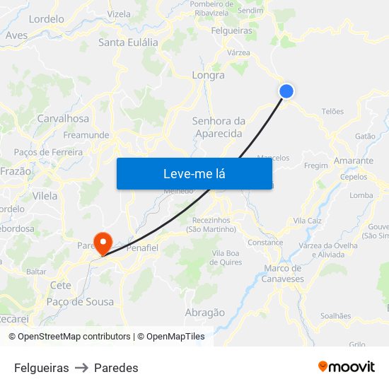 Felgueiras to Paredes map