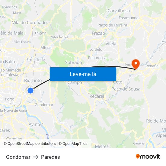 Gondomar to Paredes map