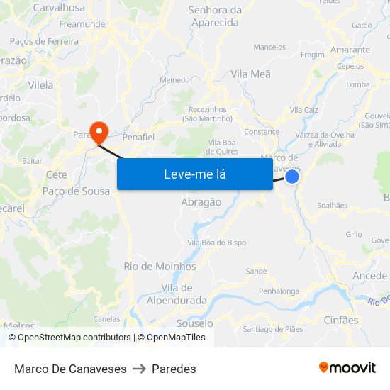 Marco De Canaveses to Paredes map