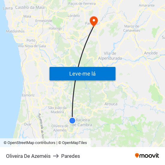 Oliveira De Azeméis to Paredes map