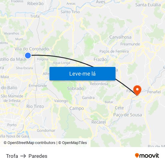 Trofa to Paredes map
