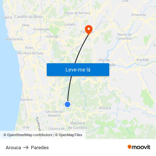 Arouca to Paredes map