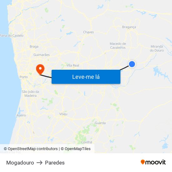 Mogadouro to Paredes map
