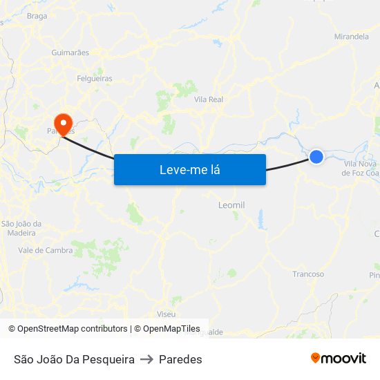 São João Da Pesqueira to Paredes map