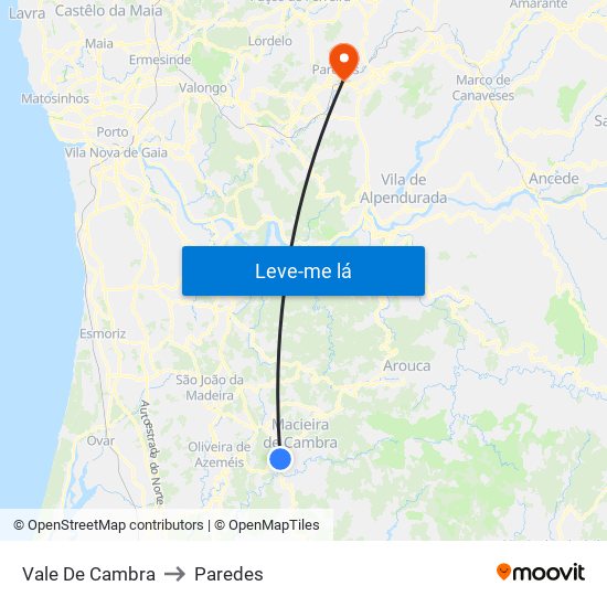 Vale De Cambra to Paredes map