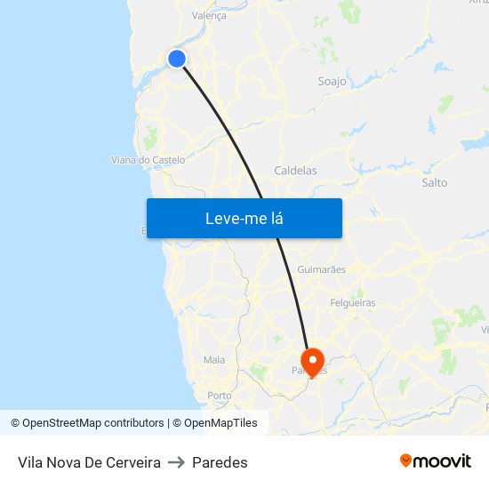 Vila Nova De Cerveira to Paredes map