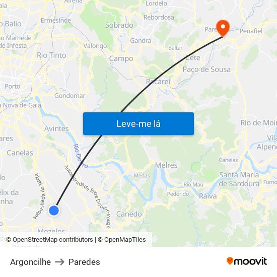 Argoncilhe to Paredes map