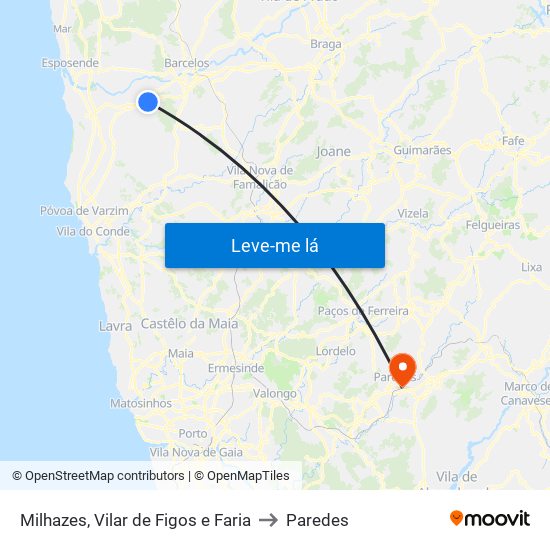 Milhazes, Vilar de Figos e Faria to Paredes map