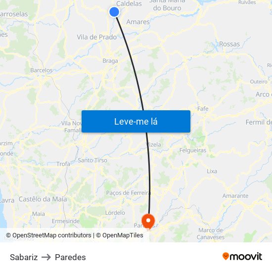 Sabariz to Paredes map