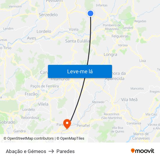 Abação e Gémeos to Paredes map