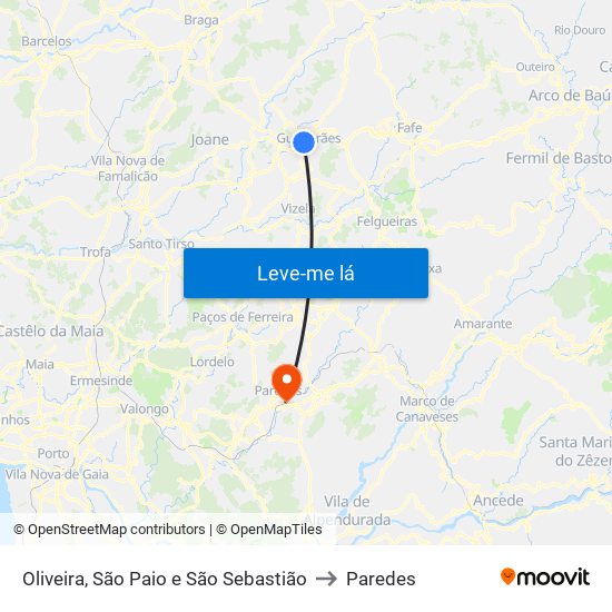 Oliveira, São Paio e São Sebastião to Paredes map