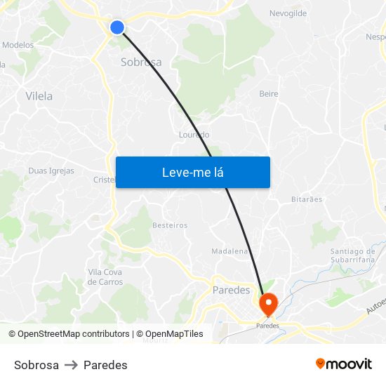 Sobrosa to Paredes map