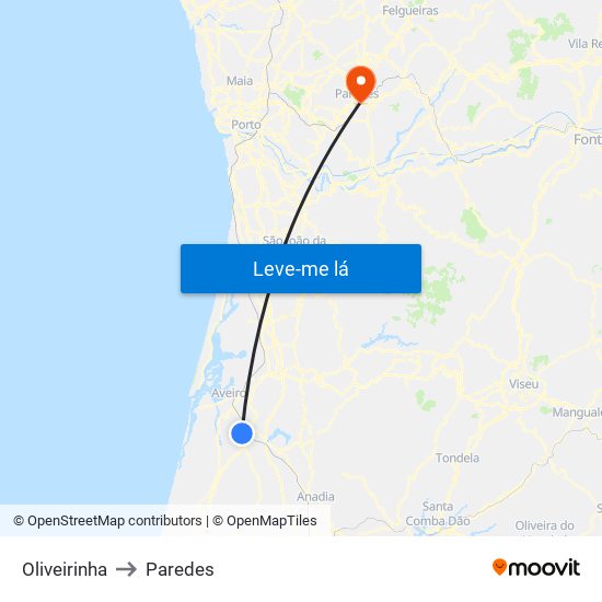 Oliveirinha to Paredes map