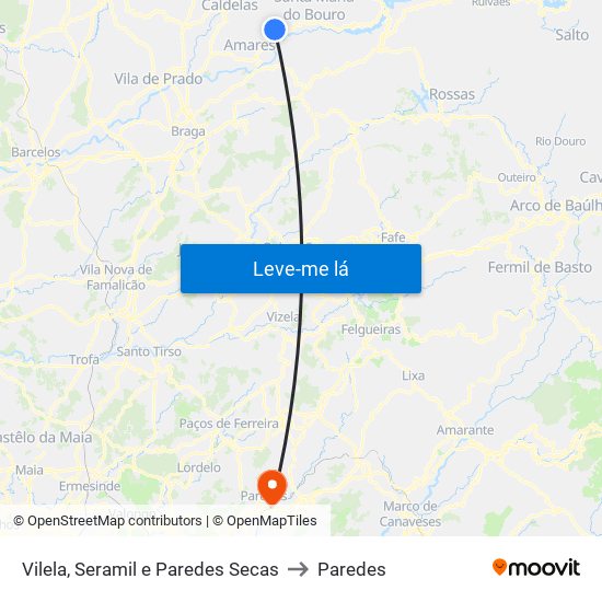 Vilela, Seramil e Paredes Secas to Paredes map
