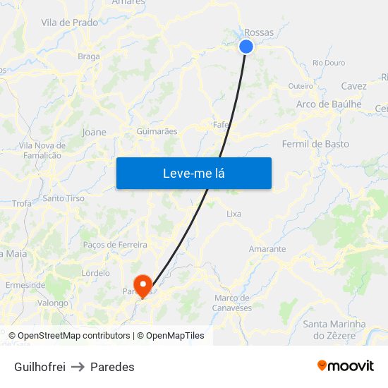 Guilhofrei to Paredes map