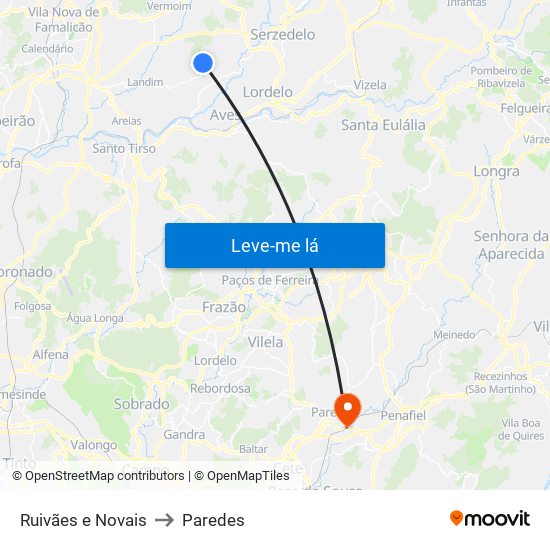 Ruivães e Novais to Paredes map