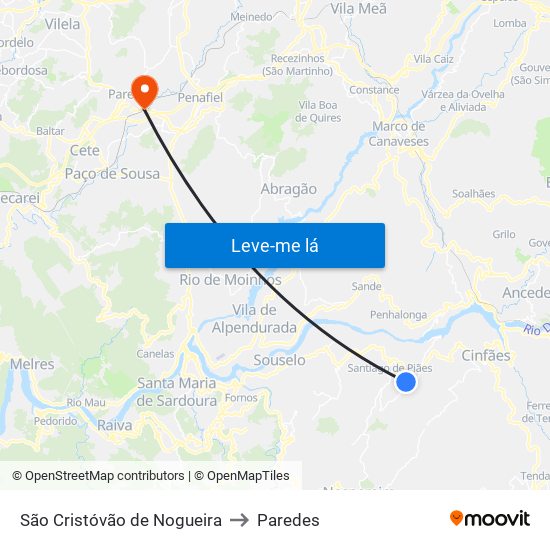 São Cristóvão de Nogueira to Paredes map