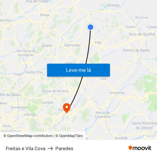 Freitas e Vila Cova to Paredes map