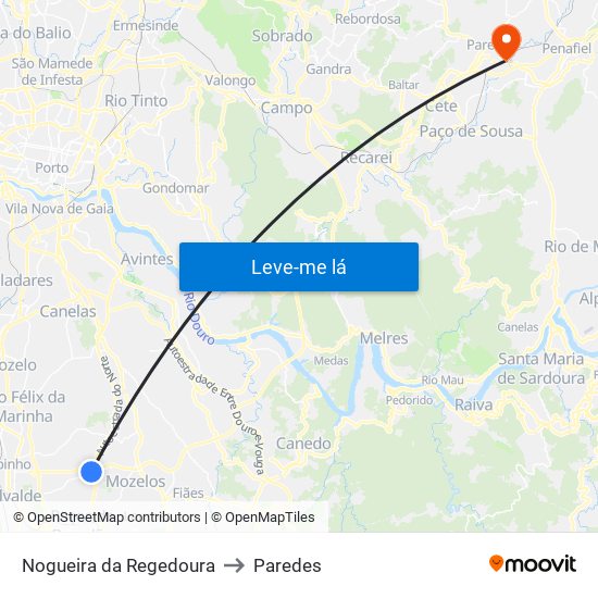 Nogueira da Regedoura to Paredes map