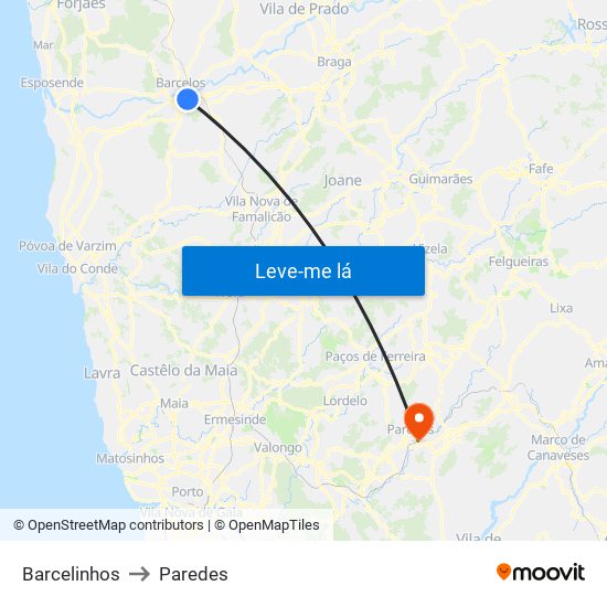 Barcelinhos to Paredes map