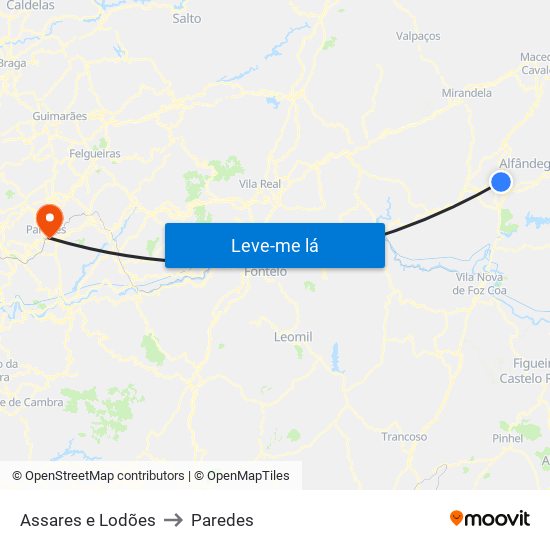 Assares e Lodões to Paredes map