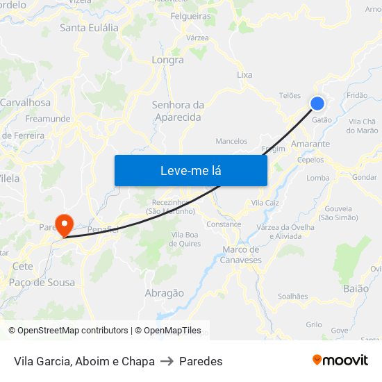 Vila Garcia, Aboim e Chapa to Paredes map