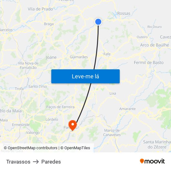 Travassos to Paredes map