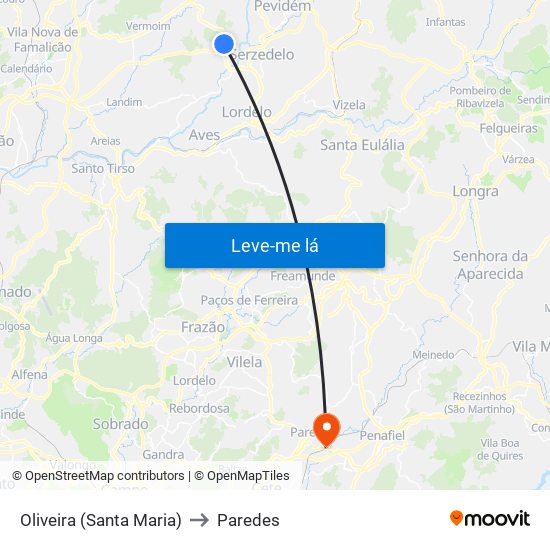 Oliveira (Santa Maria) to Paredes map