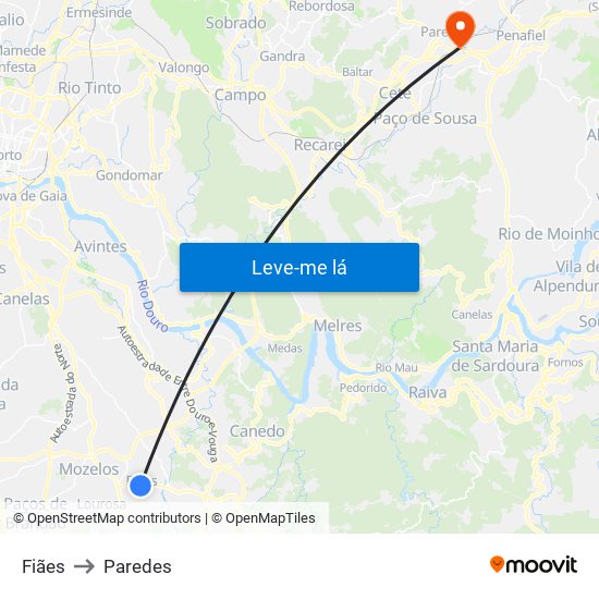 Fiães to Paredes map