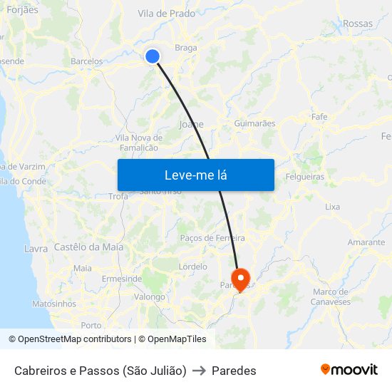 Cabreiros e Passos (São Julião) to Paredes map